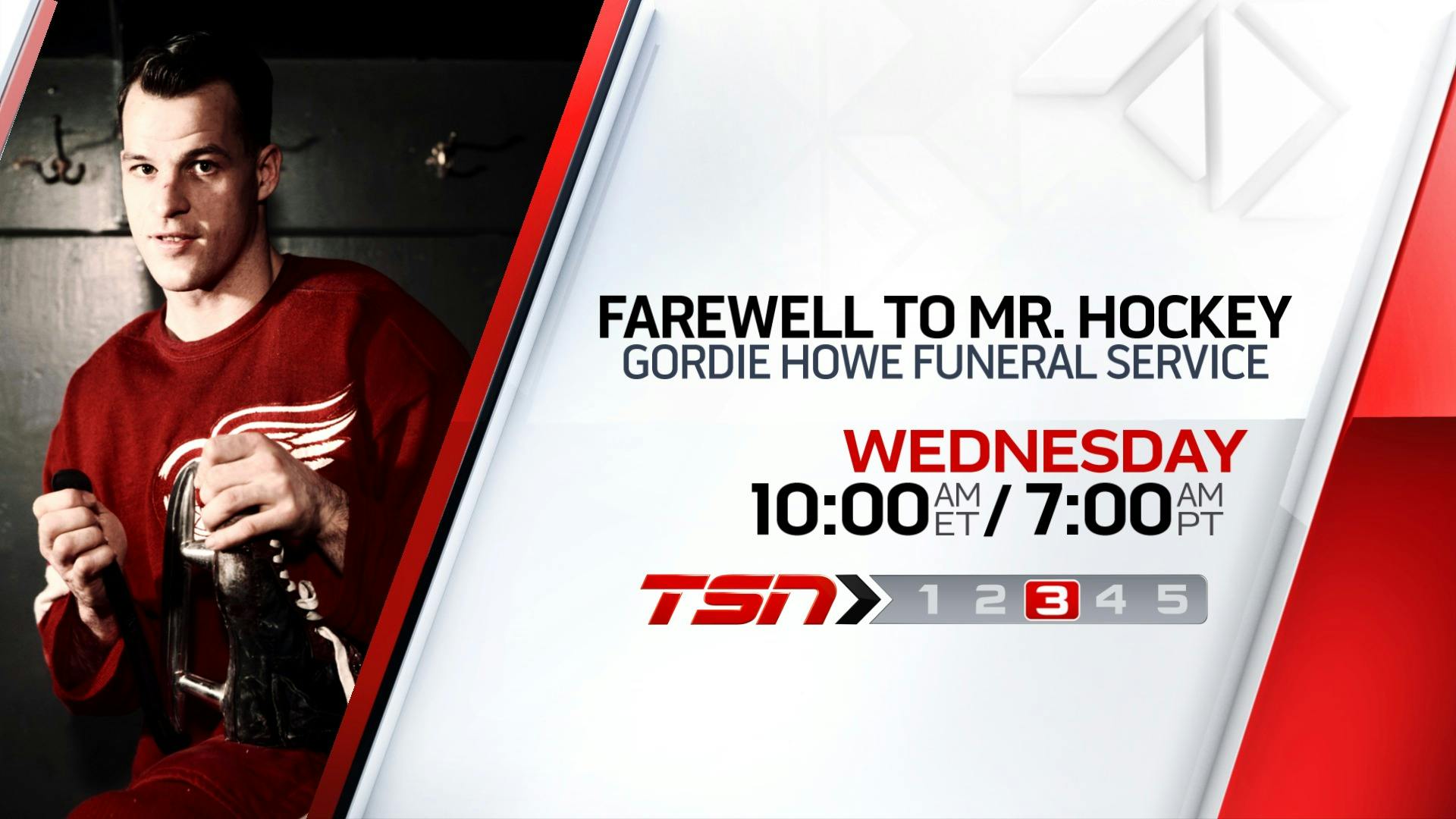 Image for the TSN Airs Special One-Hour Tribute to Gordie Howe Followed by Live Funeral Service, Tomorrow (June 15) Beginning at 10 a.m. ET press release