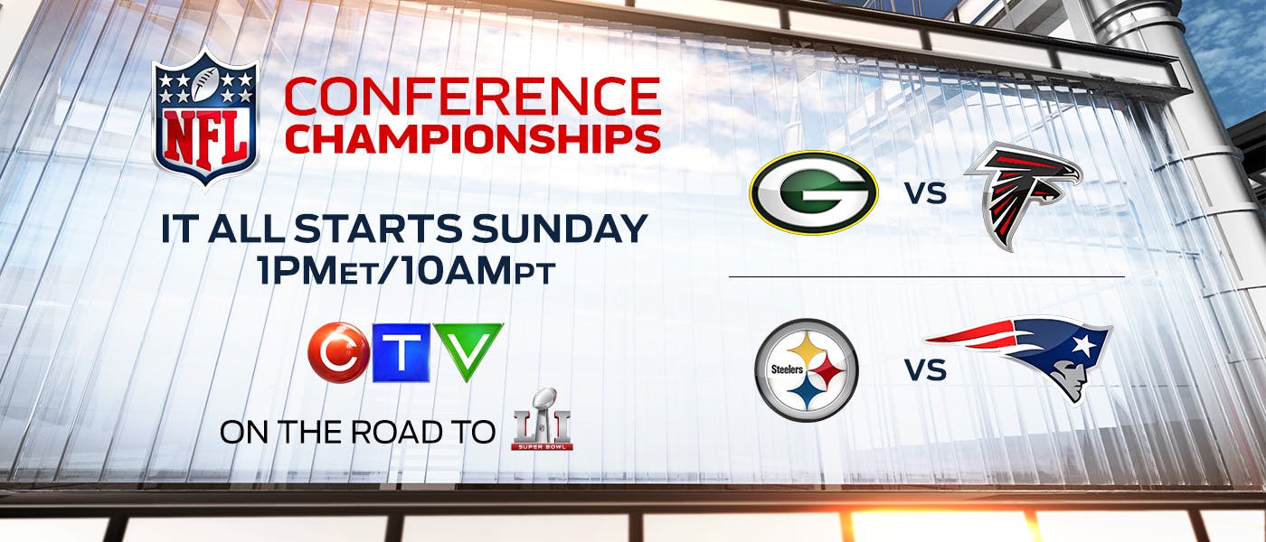 Image for the It’s Rodgers vs. Ryan and Brady vs. Big Ben in this Sunday’s NFL Conference Championships on CTV press release