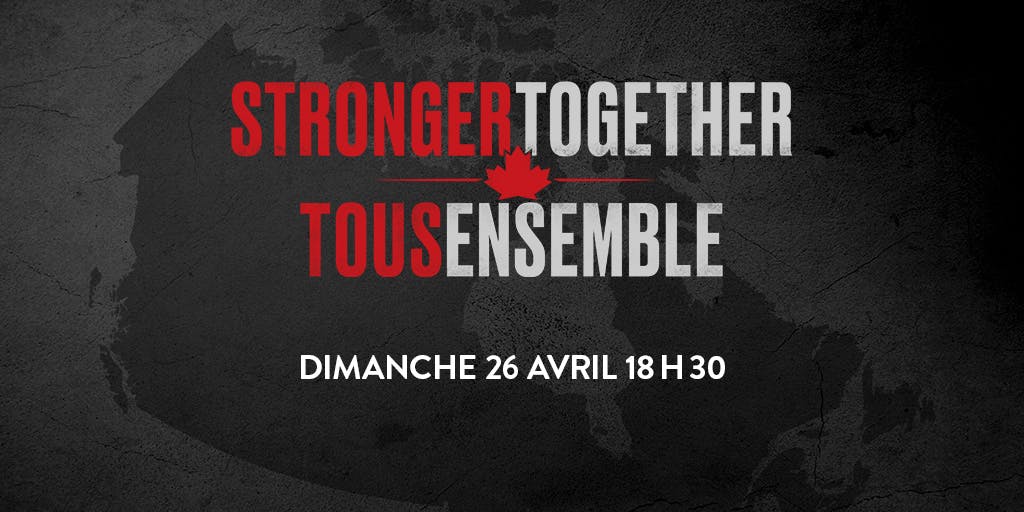 Image en vedette de l'article Charlotte Cardin, le Cirque du Soleil, Georges St-Pierre et Sam Roberts annoncent leur participation à STRONGER TOGETHER, TOUS ENSEMBLE ce dimanche à 18 h 30