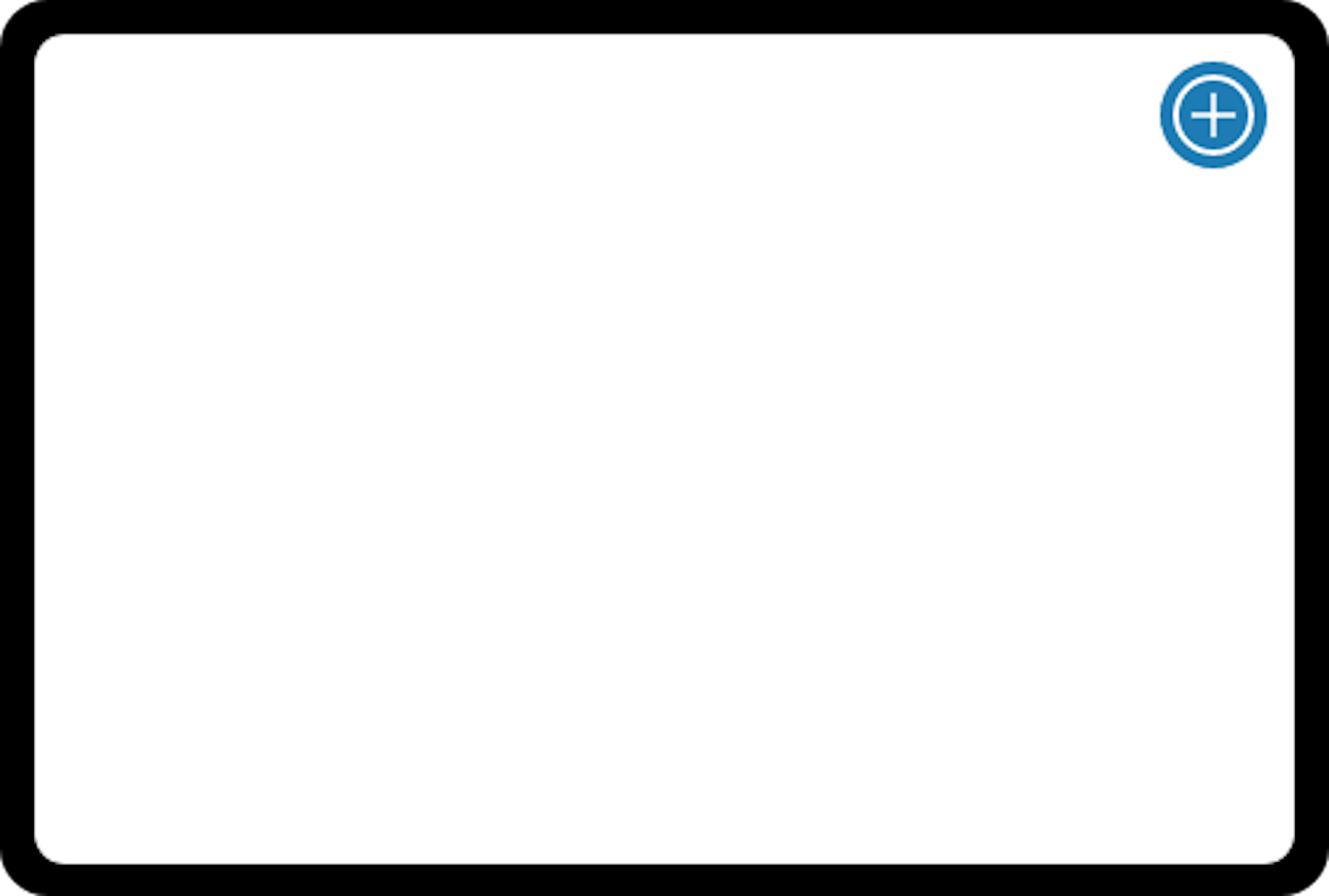 Graphique de tablette avec un écran blanc et un signe plus bleu dans le coin supérieur droit