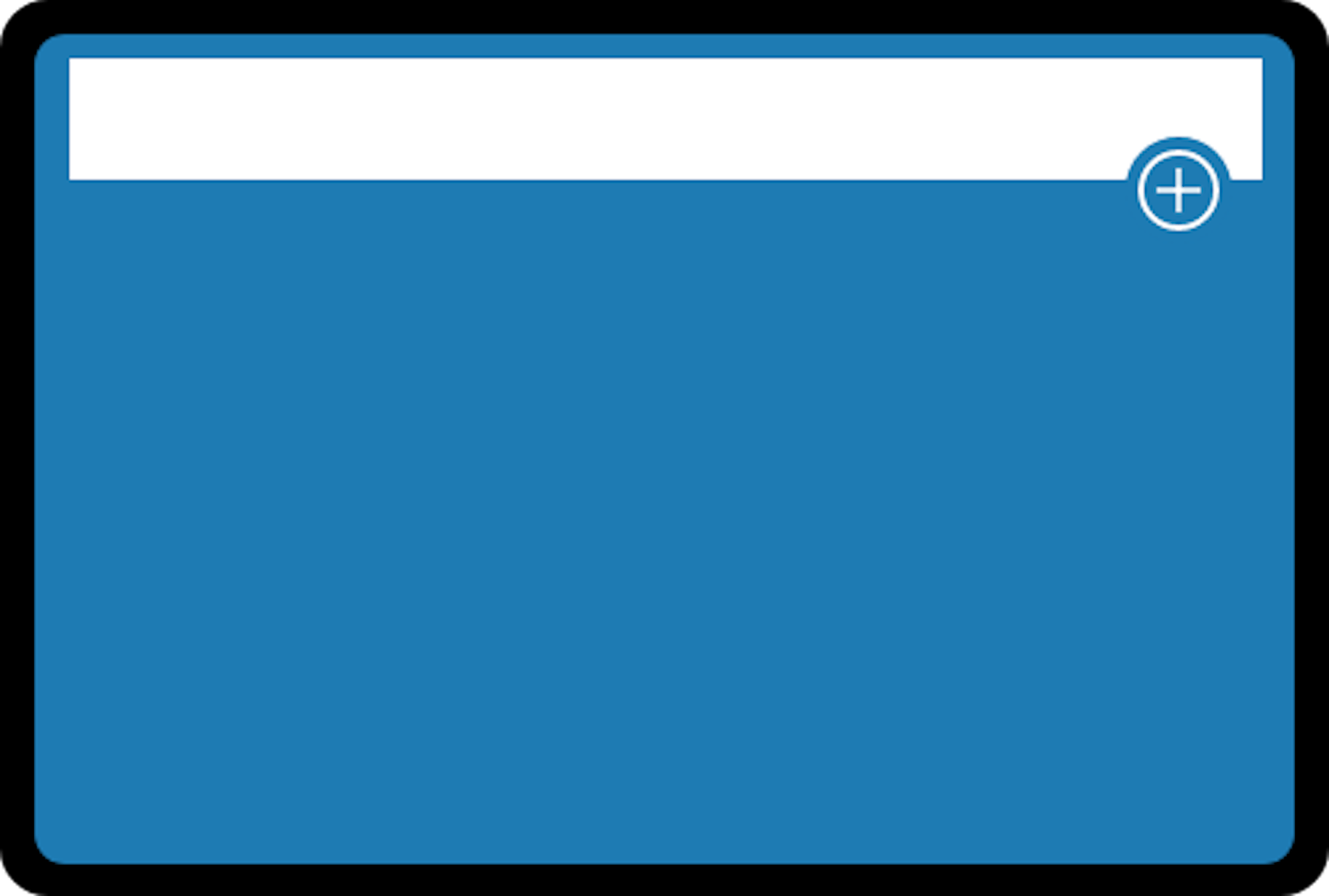 Computer screen graphic with a long white box at the top of the screen and a blue plus sign