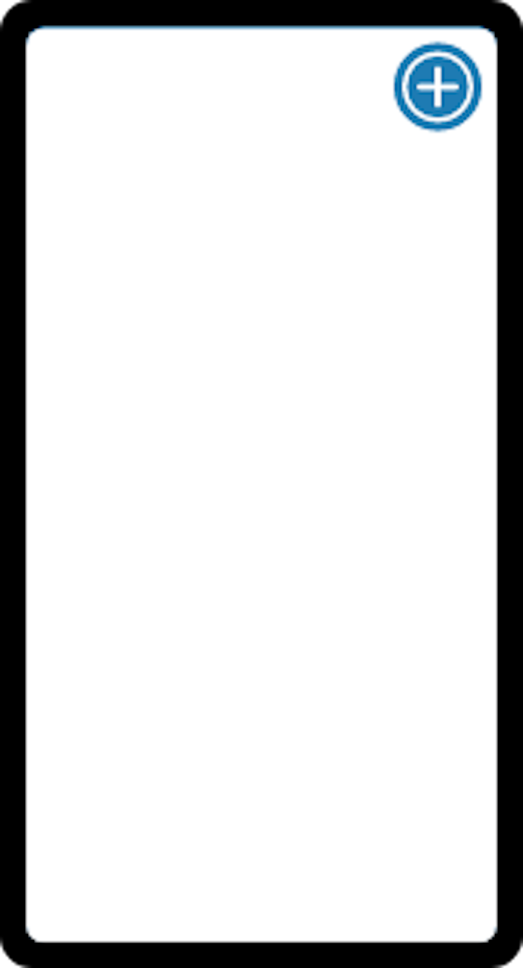 Smartphone graphic with a white screen and blue plus sign in the top right-hand corner