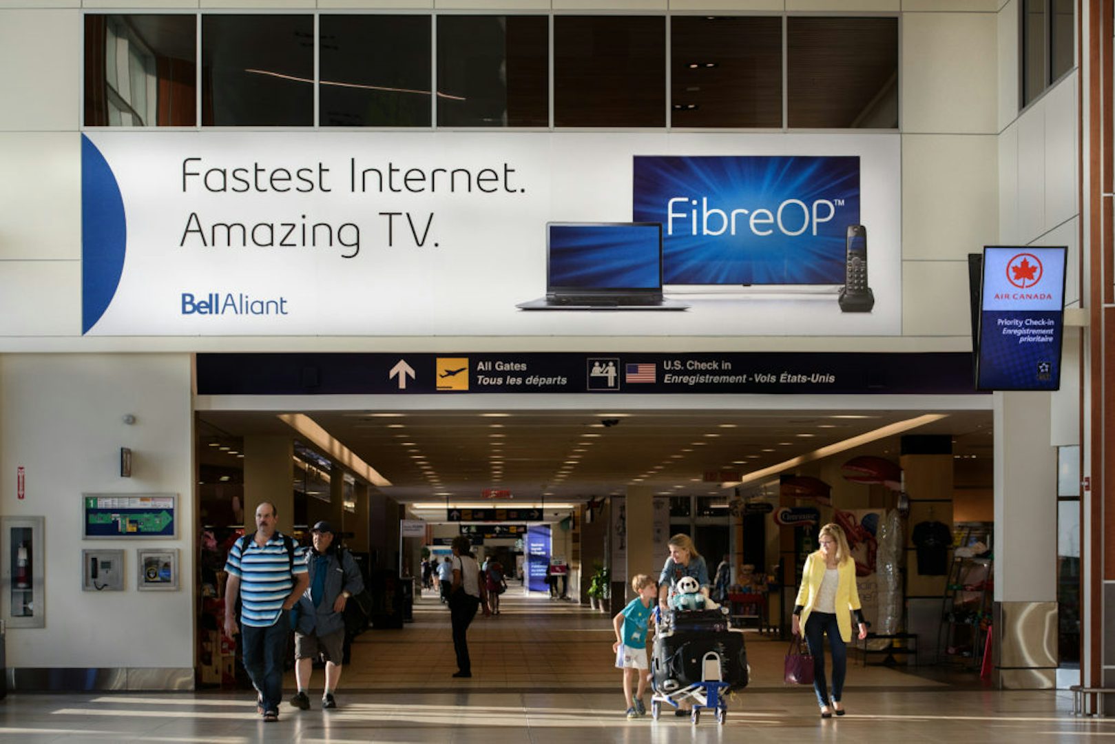 Large Astral banner featuring a Bell Aliant ad inside Halifax's Stanfield airport