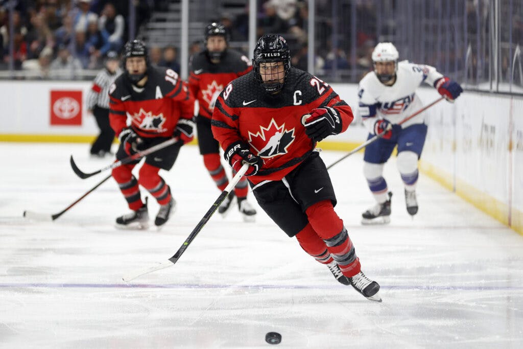 Marie-Philip Poulin #29 of Team Canada skates against United States of America during the second period at Climate Pledge Arena on November 20, 2022 in Seattle, Washington. (Photo by Steph Chambers/Getty Images)