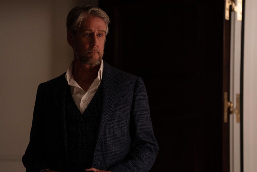 Alan Ruck as Connor Roy stands in a doorway in Season 4, Episode 2 of SUCCESSION
