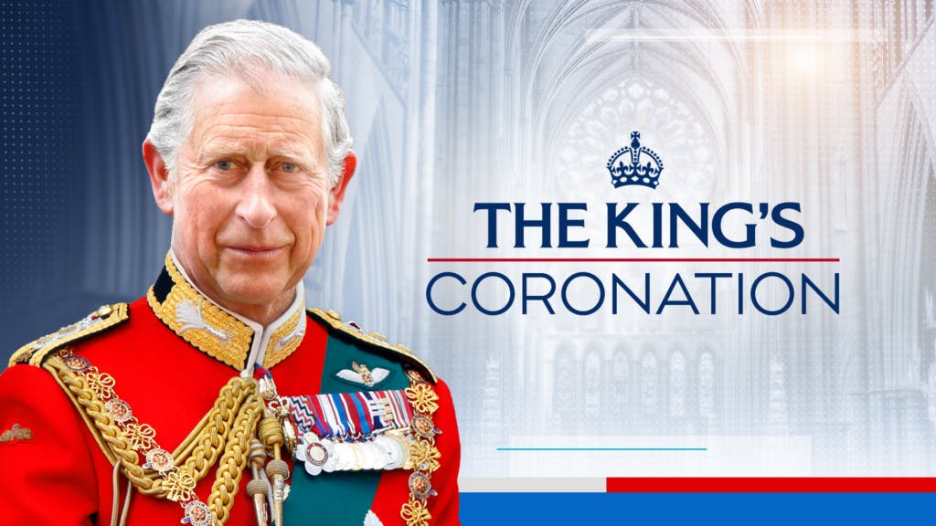 King Charles III beside The King's Coronation logo