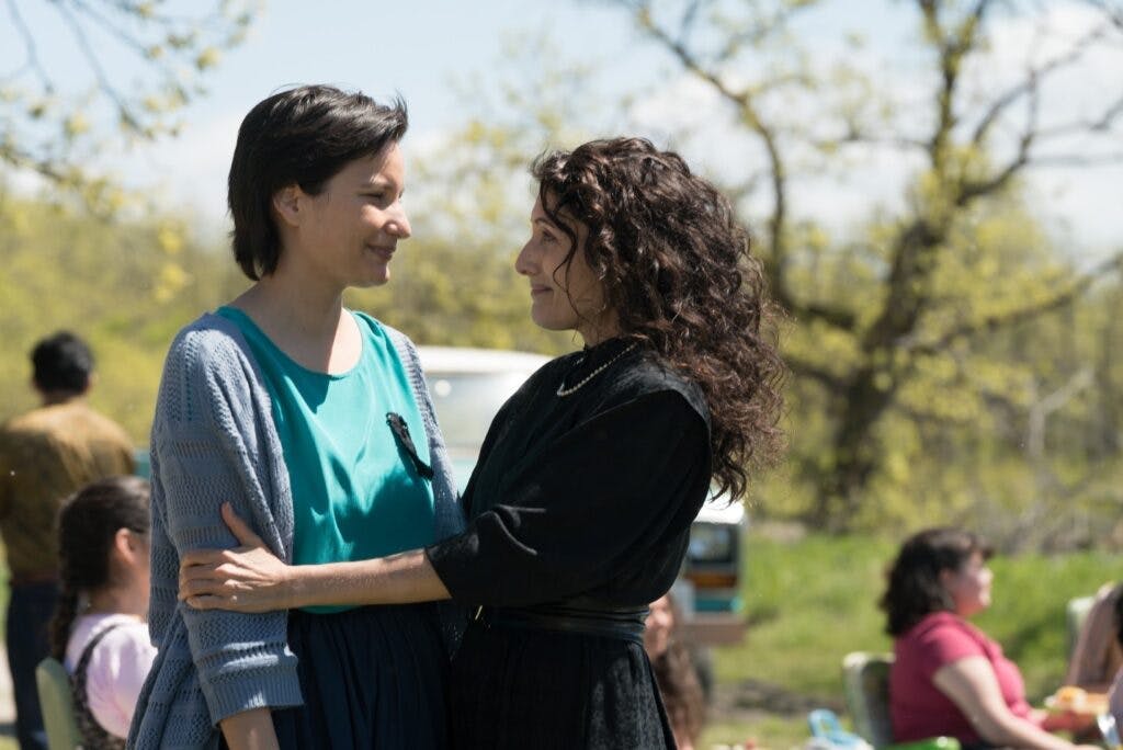 Image of Darla Contois cast as Bezhig/Esther and Lisa Edelstein as Golda in LITTLE BIRD, available to stream on Crave.
