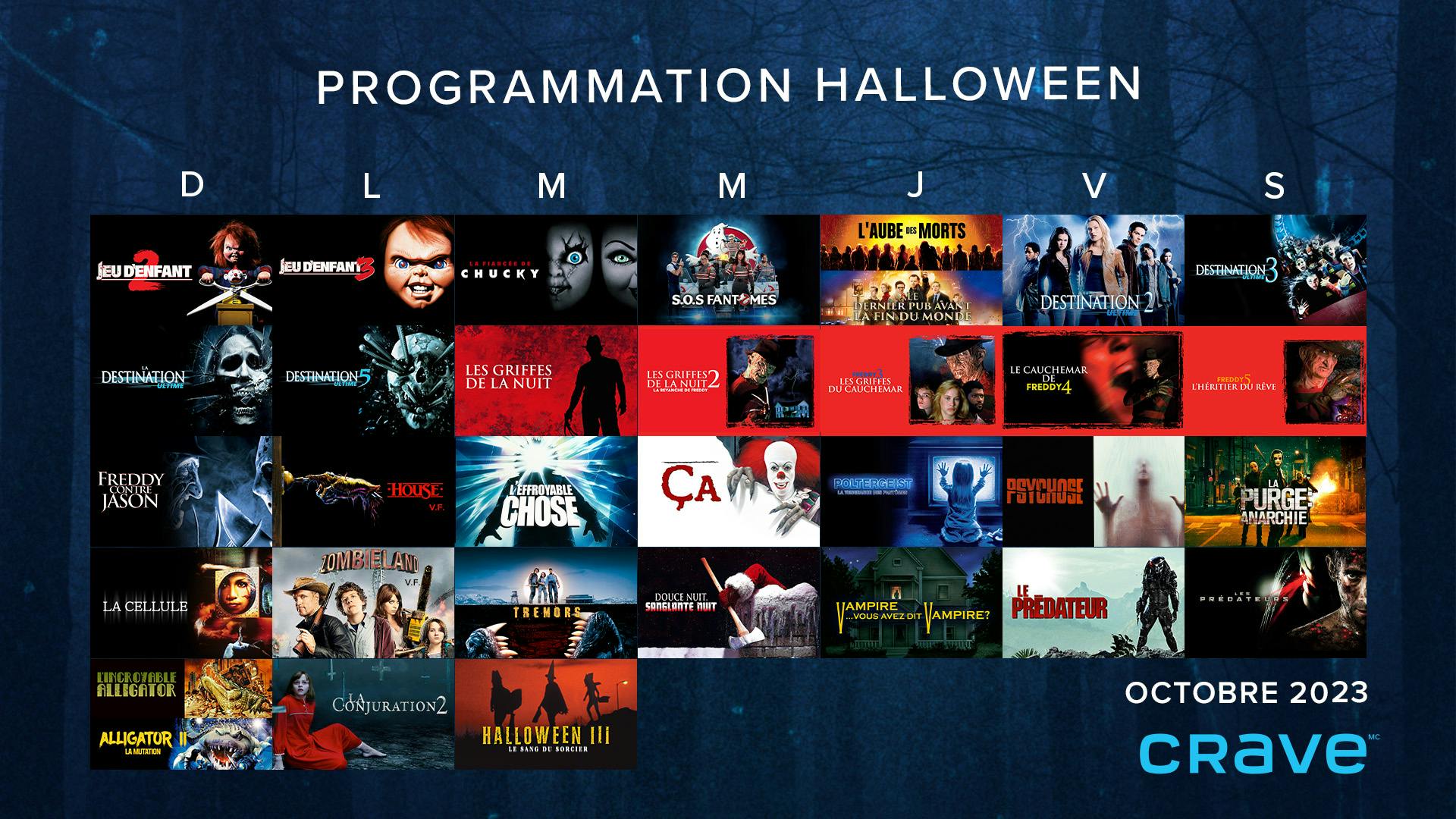 Grille de programmation de l'Halloween sur Crave en 2023