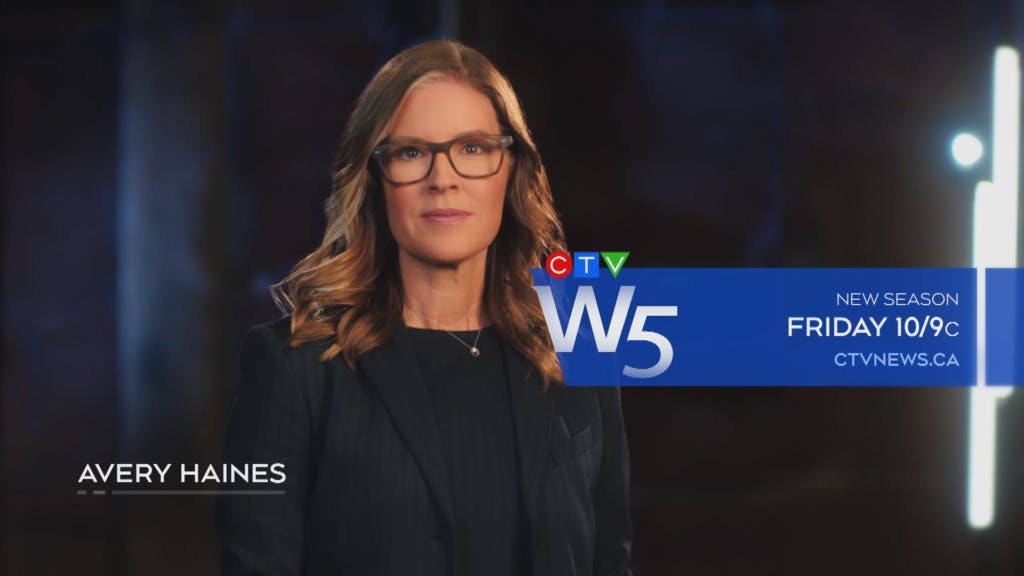 CTV W5 Host Avery Haines beside CTV W5 Logo