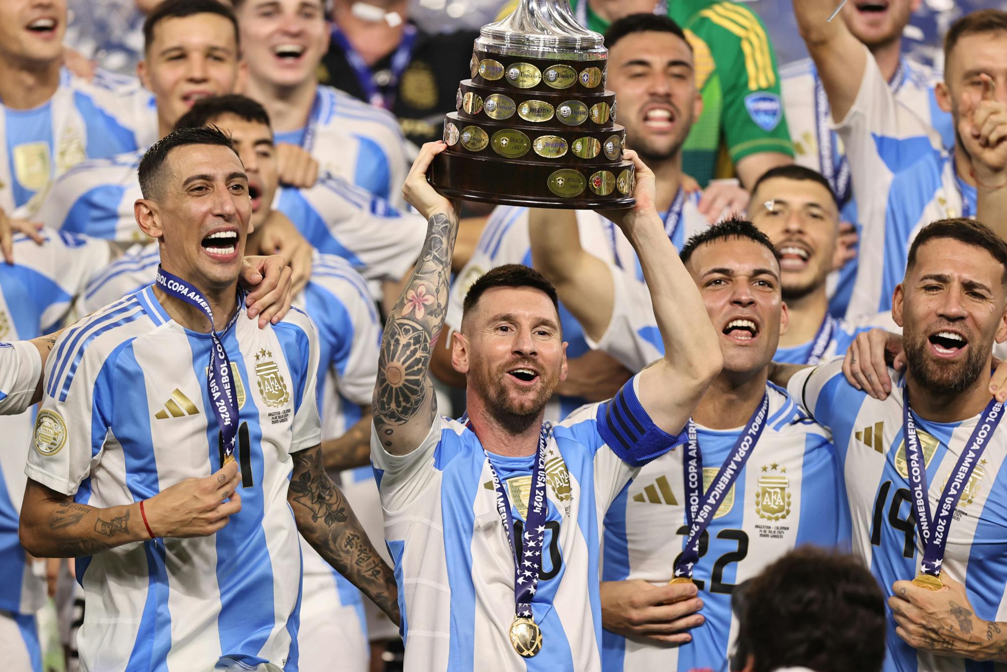 Lionel Messi and Argentina celebrating winning the Copa America championship