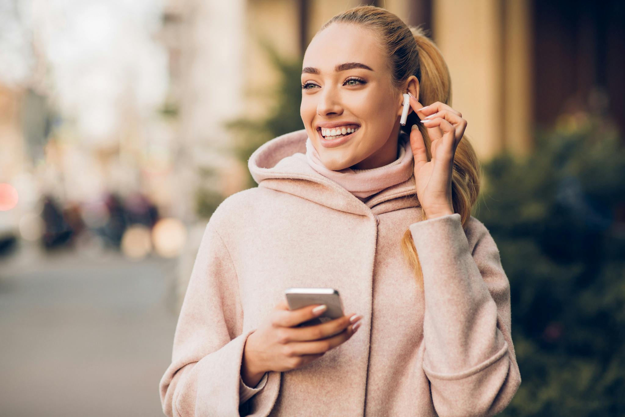 Woman listening to her headphones