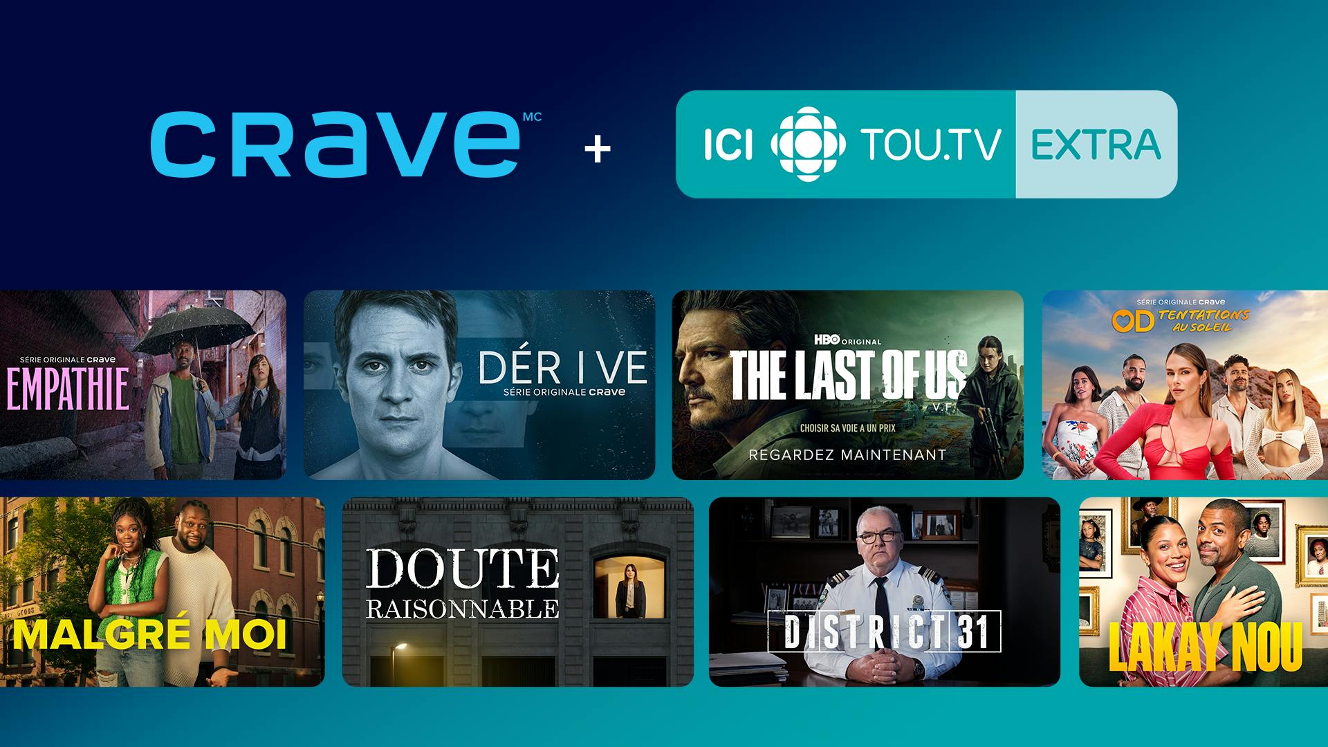 Image en vedette de l'article Bell Média et Radio-Canada annoncent le lancement d’un forfait qui regroupe Crave et ICI TOU.TV EXTRA offert dès maintenant